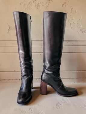 JOAN HELPERN SIGNATURE Black Block Heel Luxe Knee High Pull On Boots Size 6